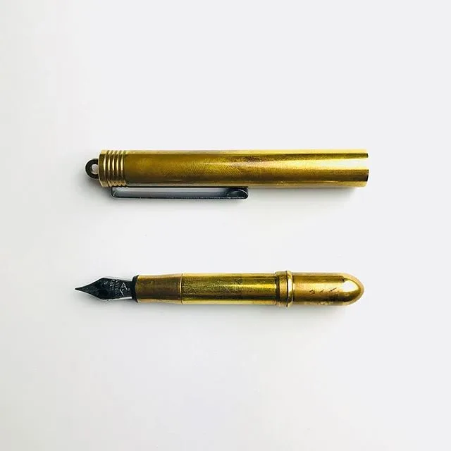 Vintage Solid Brass Fountain Pen Gift Box with Ink Converter